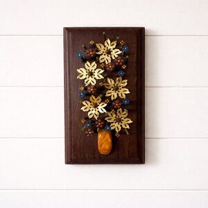 Nail Art Brass Floral Wall Hanging Folk Art VTG Retro Cottagecore Rustic Decor